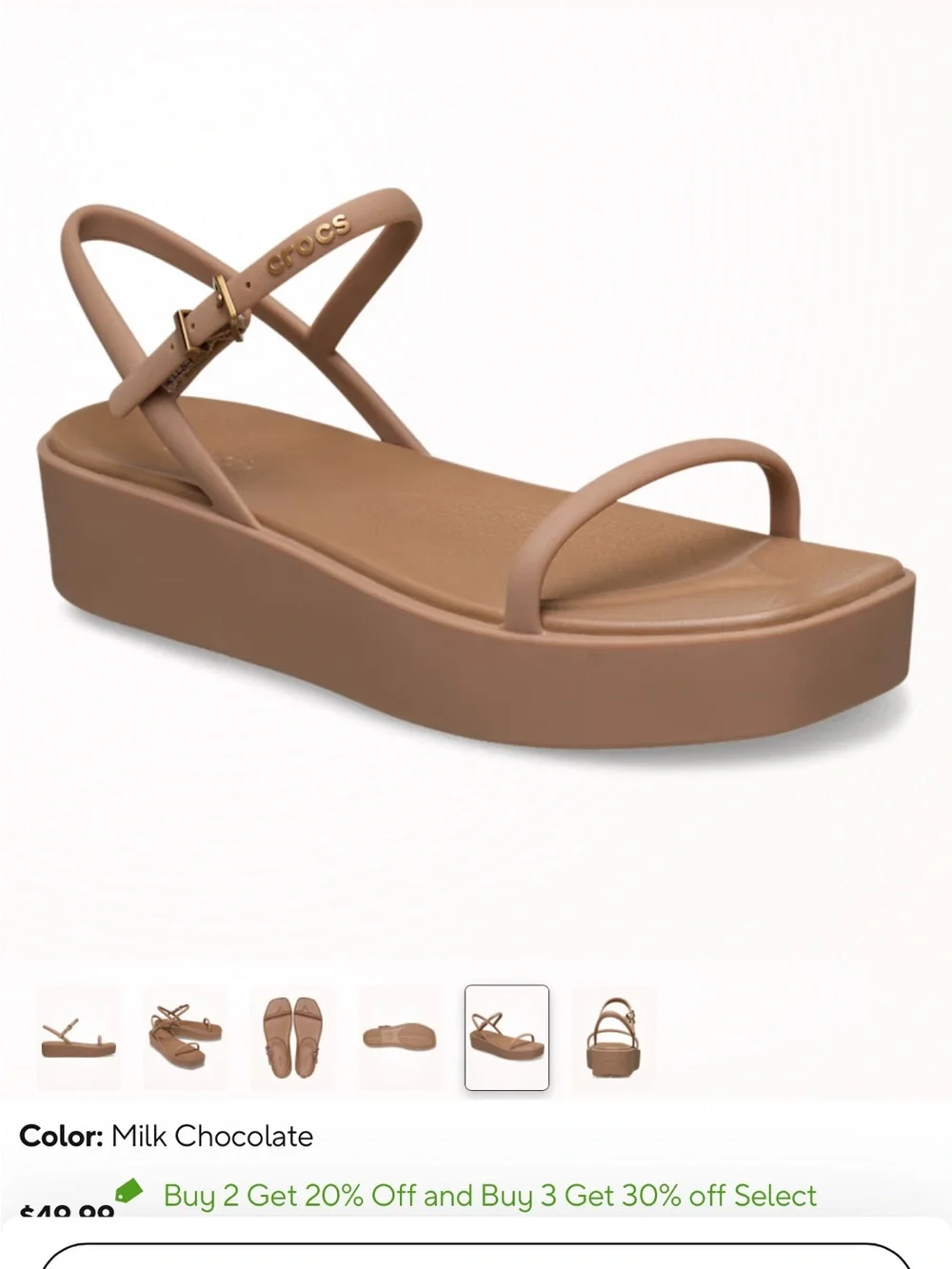 CROCS Miami Platform Y-Strap Sandal in Milk Chocolate - Picture 6 of 11